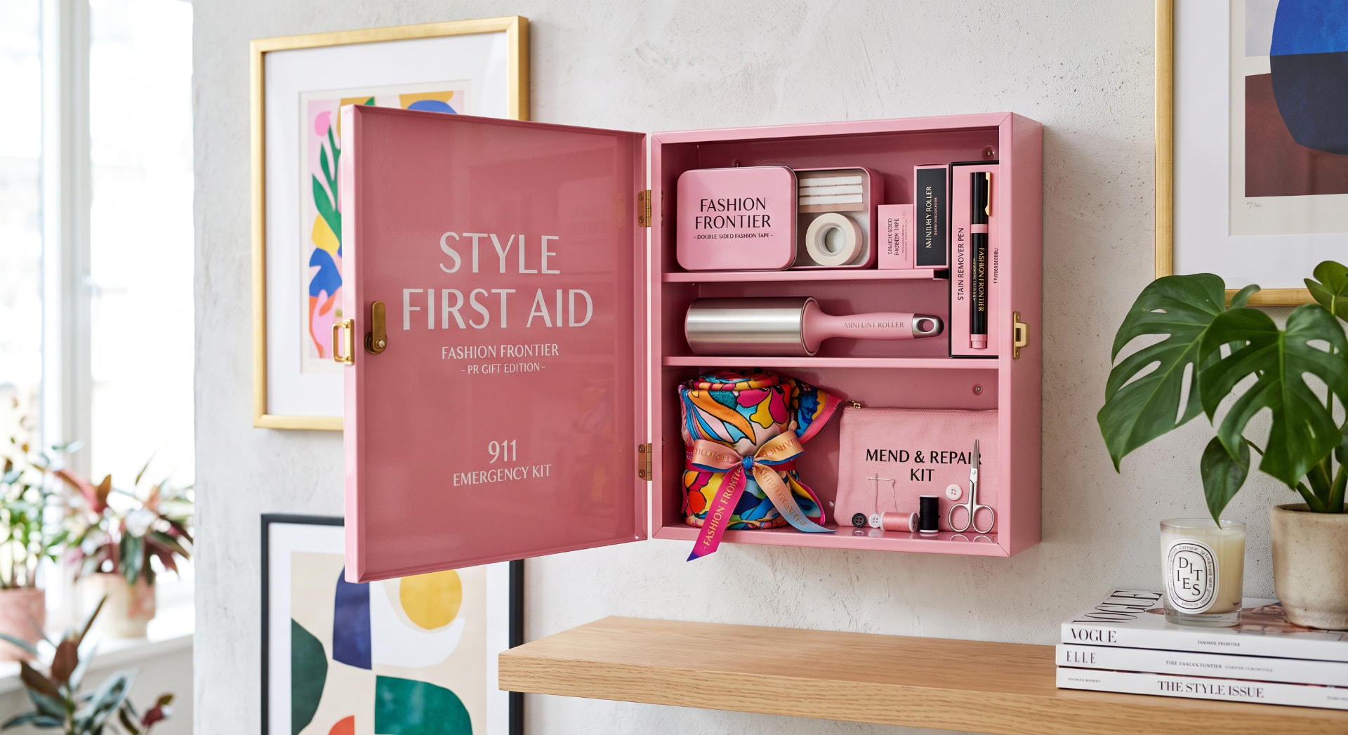 Pink Style First Aid wall cabinet PR box with fashion emergency kit items