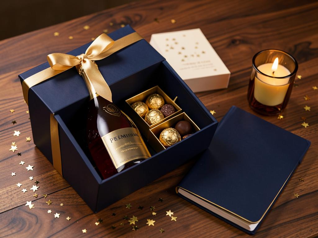 Navy and gold year-end celebration gift box