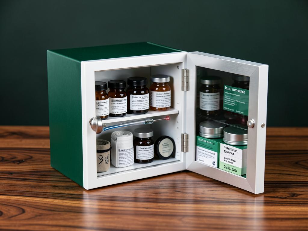 Mini medicine cabinet gift box with amber vitamin jars and a mirrored door