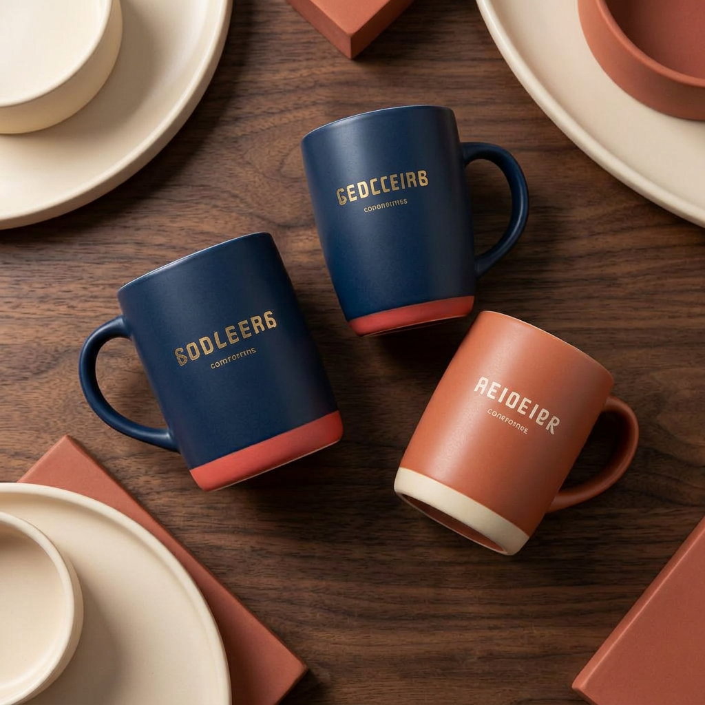 Colour-dipped branded mugs