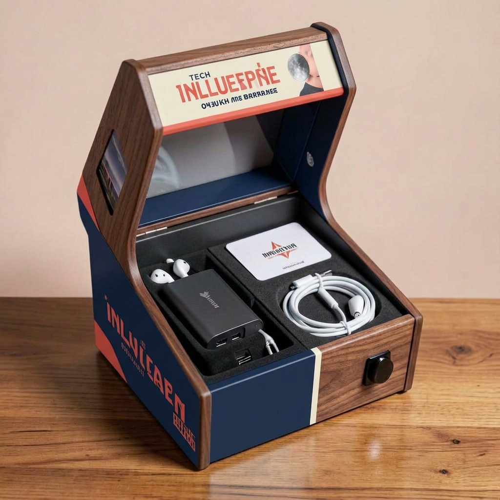 Tech PR box with gadgets in foam